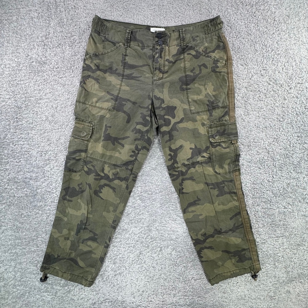 Sanctuary Standard Surplus Camo Cargo Pants Green Side Stripe‎ Cropped 31x25"